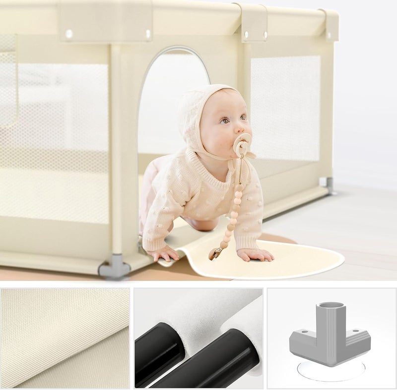 ZEEBABA Baby Playpen - 59 x 59 Inches in Beige - Image 3